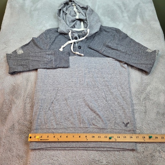 American Eagle Outfitters Other - American Eagle Cotton Blend Hoodie Mens XS Henley Colorblock Varsity Gray Grey